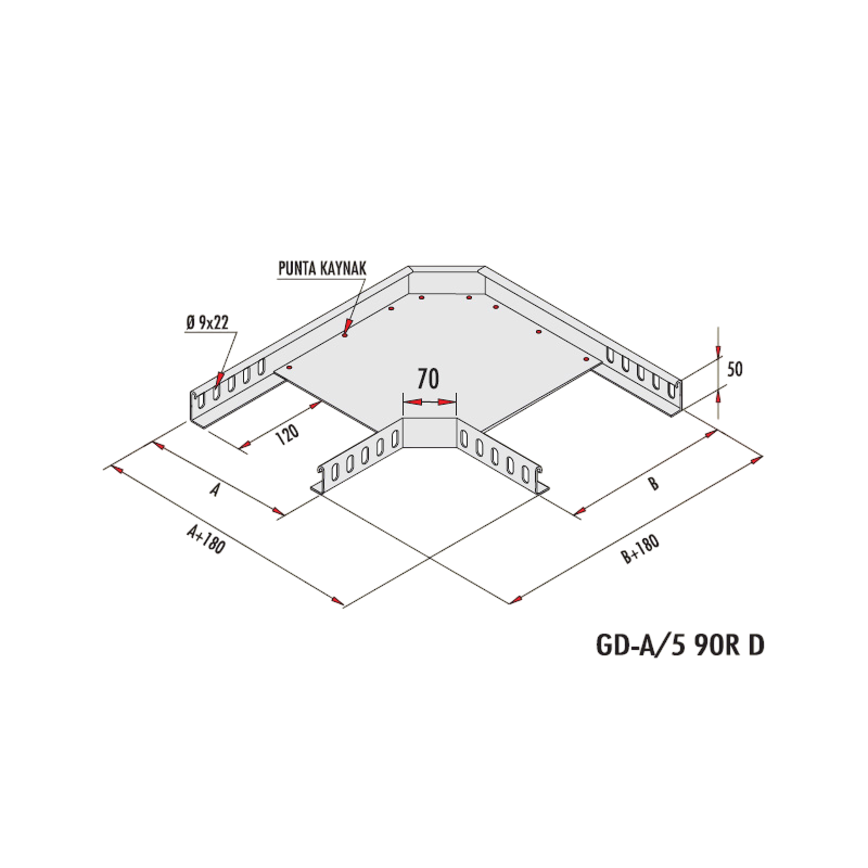 Gersan | Ağır Hizmet 90° Dönüş Elemanı (h=50mm)